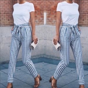 Zara Striped Paperbag Pants with Tie